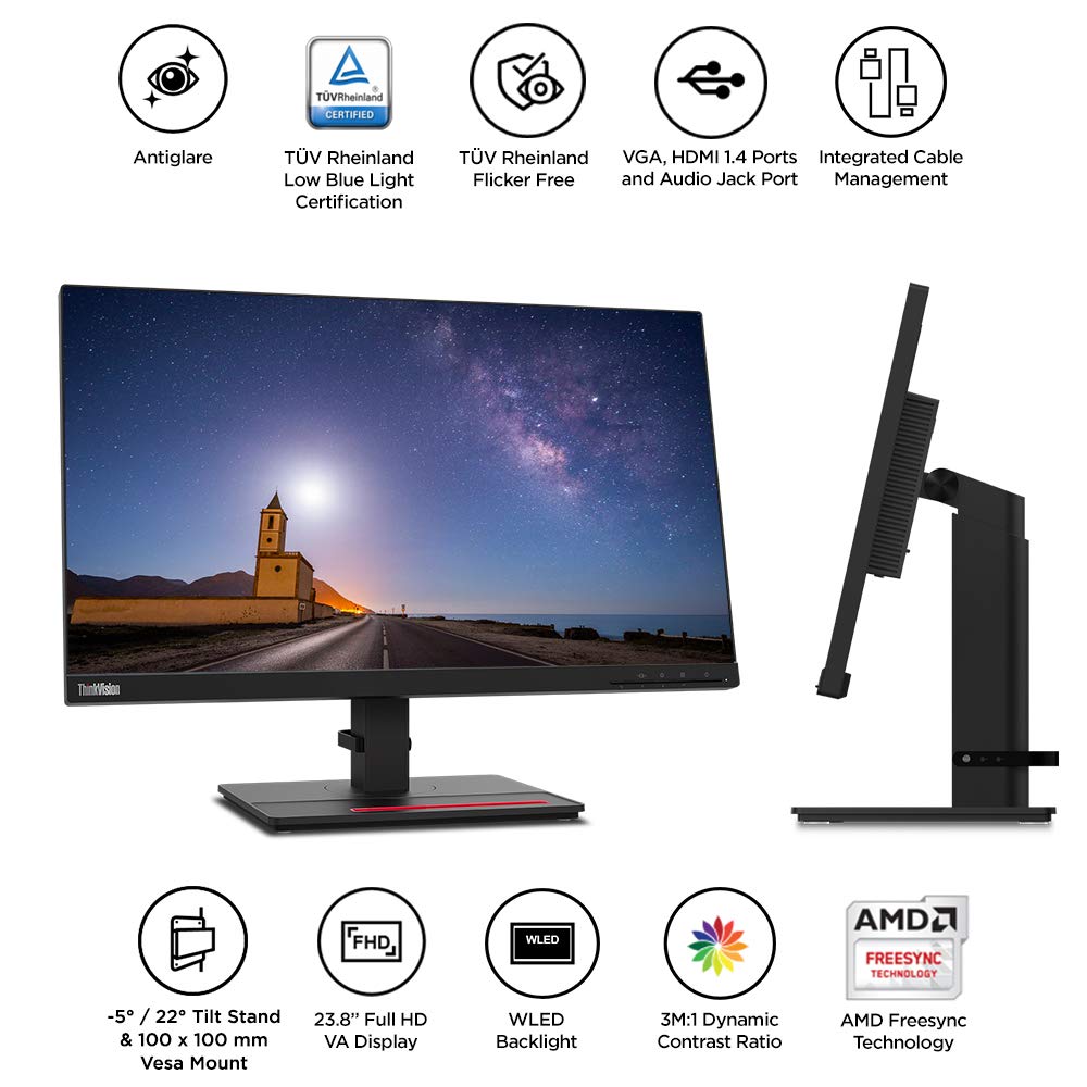 Lenovo フラットパネルモニター　T24i-20 Lenovo Thinkvision T24I-20 23.8-Inch FHD LCD Monitor (61F7Mar1Ww